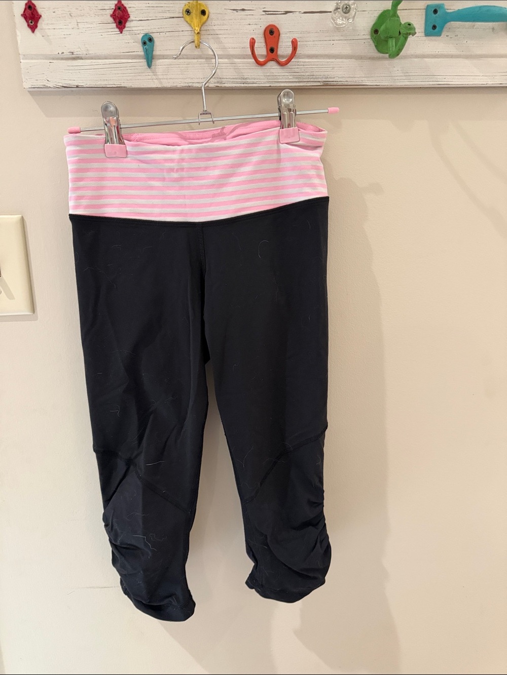 lululemon athletica Pink Striped Fold-Over Waist Capri Leggings